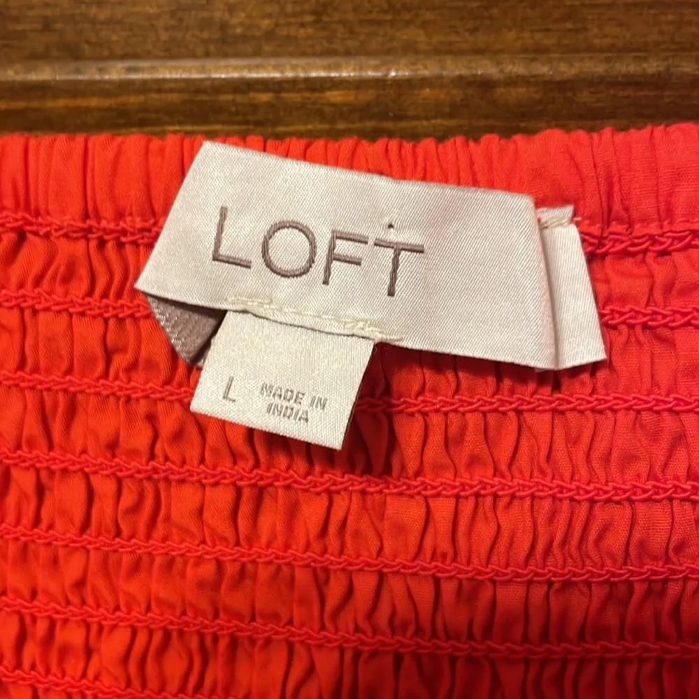 LOFT Red Square-Neck Smocked Peplum Blouse